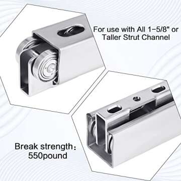 Tudomro Electric Hoist Installation Roller Trolley for 1-5/8" Wide and All 1-5/8", Electric Hoist Trolley Assembly Silent for Taller Strut Channel(Simple Style, 4 Pcs)