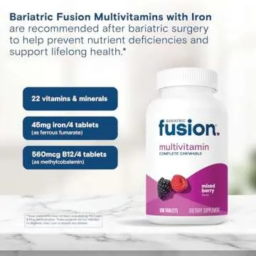 Bariatric Fusion Bariatric Multivitamin with Iron Complete Chewable | Mixed Berry | Post Bariatric Vitamins for Gastric Bypass and Sleeve Gastrectomy | One Month Supply