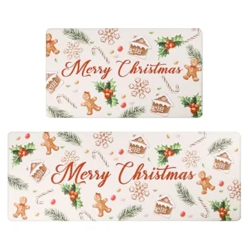 Topotdor Christmas Gingerbread Man Kitchen Mat Set of 2 Winter Holiday Decor Kitchen Rugs and Mats A...