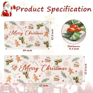 Topotdor Christmas Gingerbread Kitchen Mats Set of 2