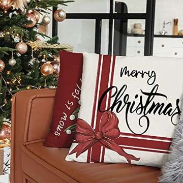 AENEY Christmas Pillow Covers 20x20 Set of 4 for Festive Home Decor