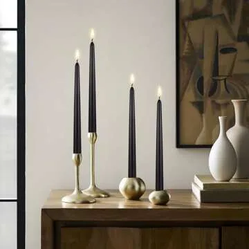 Mega Candles 12 pcs Unscented Black Taper Candles, Hand Poured Wax Candle 10 Inch x 7/8 Inch, Home Décor, Wedding Receptions, Centerpieces, Birthdays, Celebrations, Romantic Dinners, Candle Holders