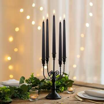 Mega Candles 12 pcs Unscented Black Taper Candles, Hand Poured Wax Candle 10 Inch x 7/8 Inch, Home Décor, Wedding Receptions, Centerpieces, Birthdays, Celebrations, Romantic Dinners, Candle Holders