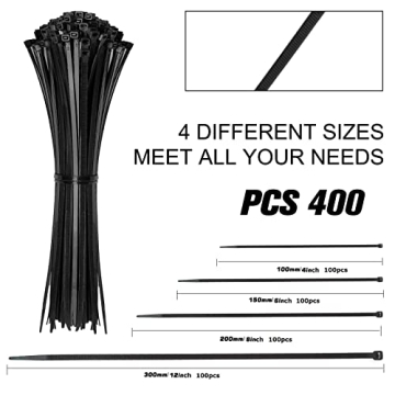 Cable Zip Ties 400 Pack Multi-Purpose Black Nylon