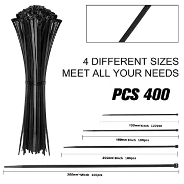 Cable Zip Ties 400 Pack Multi-Purpose Black Nylon