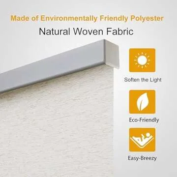 Persilux Free-Stop Cordless Window Blinds Light Filtering Roller Shades for Windows (Cream 34" W x 64" H) Natural Woven Fabric UV Protection Thermal Insulation Roller Blinds for Windows, Home, Door