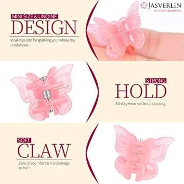 JASVERLIN Butterfly Clips for Hair 50pcs, Cute Mini Small Hair Accessories for Kids Toddler Girls Women 90s Y2K Colorful Pastel Clip Claw, 10 Colors (Jelly)