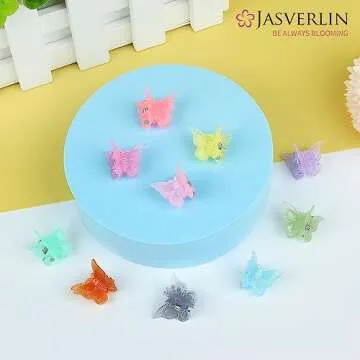 JASVERLIN Butterfly Clips for Hair 50pcs, Cute Mini Small Hair Accessories for Kids Toddler Girls Women 90s Y2K Colorful Pastel Clip Claw, 10 Colors (Jelly)