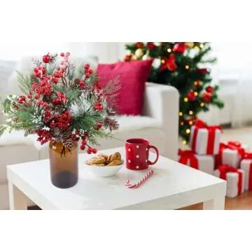 Mklsit 20 Pack Artificial Christmas Tree Picks Assorted Christmas Sprigs Snowy Red Berry Pine Picks Spray with Pinecones Apples Holly Berries Leaves for Gift Toppers Wreath Garland Winter Holiday Déco