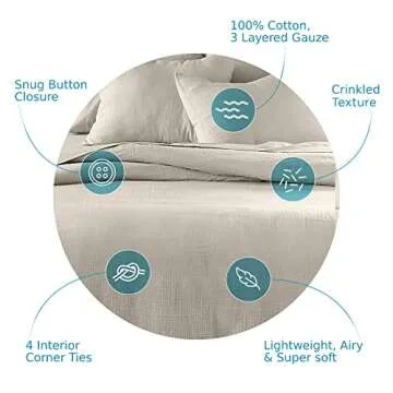 Welhome Gauze Cotton Duvet Cover Queen Size - 3 Piece | 1 Queen Duvet Cover - 2 Pillow Sham | Lightweight Soft Durable | Winter Bedding Set | Farmhouse Bed Set | Edredón | Dyne | Fawn Brown