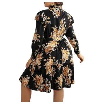 Floerns Women's Mock Neck Long Sleeve Floral Print Ruffle Short Dress