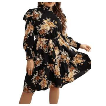 Floerns Women's Mock Neck Long Sleeve Floral Print Ruffle Short Dress