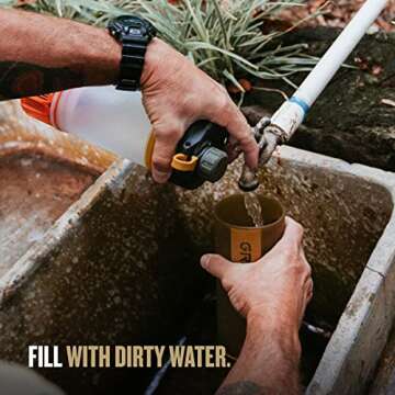 GRAYL GeoPress 24 oz Water Purifier Bottle - Filter for Hiking, Camping, Survival, Travel (Coyote Amber)