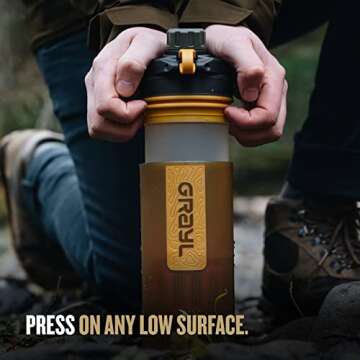 GRAYL GeoPress 24 oz Water Purifier Bottle - Filter for Hiking, Camping, Survival, Travel (Coyote Amber)