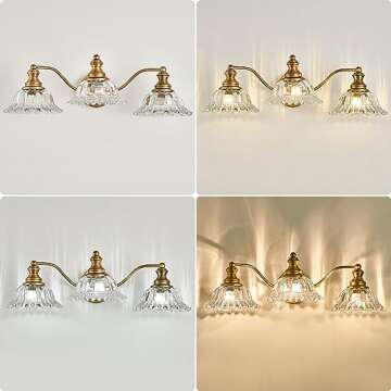 XIEDUN Vintage Bathroom Vanity Light Fixture, 3 Lights Bathroom Lighting Matte Antique Brass Finish with Crystal Glass Shade, Vintage Vanity Light for Bathroom