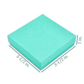 TheDisplayGuys - 100-Pack #33 Cotton Filled Cardboard Paper Jewelry Boxes Gift Case - Teal Green (3....
