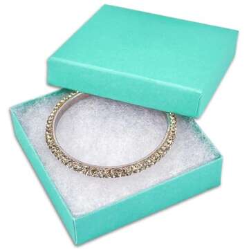 TheDisplayGuys - 100-Pack #33 Cotton Filled Cardboard Paper Jewelry Boxes Gift Case - Teal Green (3.5" x 3.5" x 1.0") - for Shipping or Storage