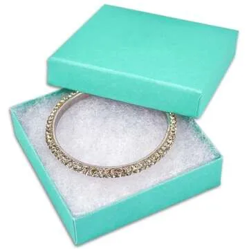 TheDisplayGuys - 100-Pack #33 Cotton Filled Cardboard Paper Jewelry Boxes Gift Case - Teal Green (3.5" x 3.5" x 1.0") - for Shipping or Storage
