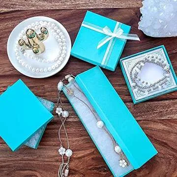 TheDisplayGuys - 100-Pack #33 Cotton Filled Cardboard Paper Jewelry Boxes Gift Case - Teal Green (3.5" x 3.5" x 1.0") - for Shipping or Storage