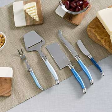 French Home 5-Piece Laguiole Cheese Knives Set – Elegant Charcuterie Accessories with Blue Handles