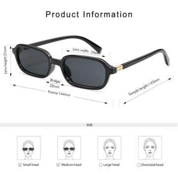 Appassal Retro Rectangular Sunglasses for Women Vintage Fashion Trendy Funny Small 90s Square Sunnies 2025 AP3698 Black/Grey