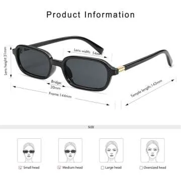Appassal Retro Rectangular Sunglasses for Women Vintage Fashion Trendy Funny Small 90s Square Sunnies 2025 AP3698 Black/Grey