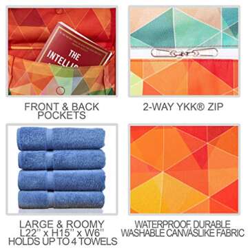 SHYLERO Beach Bag and Pool Bag Has Cooler Pocket, 7 Pockets Total, Zip Top. Family Size Waterproof B...