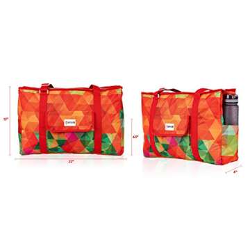 SHYLERO Beach Bag and Pool Bag Has Cooler Pocket, 7 Pockets Total, Zip Top. Family Size Waterproof Beach Tote