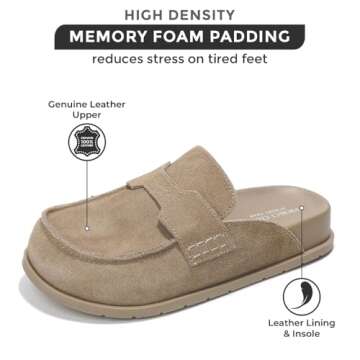 Project Cloud Genuine Suede Womens Clogs - Memory Foam Arch Support Women Shoes, Non Slip Sole Clogs...