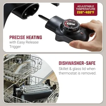 Elite Gourmet EG6203 Extra Deep 16"x13"x3.2" (10.5Qt.) Scratch Resistant, Easy Pour Spout, Dishwasher Safe, Non-stick Electric Skillet with Vented Glass Lid, Adjustable Temperature, Black