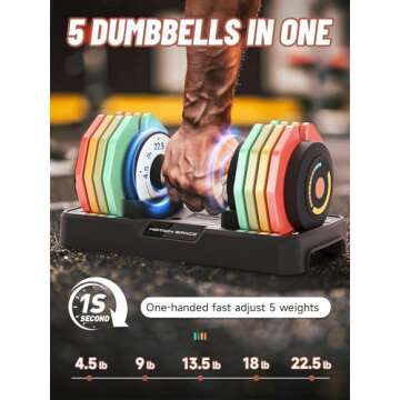 Motion Space Adjustable Dumbbells Set 22.5LB Pair, 1-Sec Fast Adjustable 5 Free Weights, Premium Com...