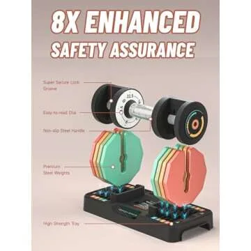 Motion Space Adjustable Dumbbells Set 22.5LB Pair, 1-Sec Fast Adjustable 5 Free Weights, Premium Comfort Non-slip Metal Handle, Compact Size for Full Body Home Workout (Rainbow)