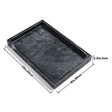 Moreast Black Marble Tray, Stone Bathroom Tray, Decorative Holder for Tissrue, Candle, Soap, Towel, Plant (Black - 12 x 8)