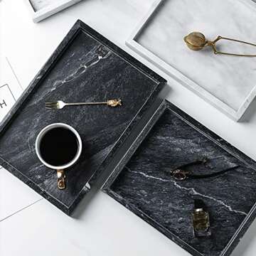Moreast Black Marble Tray, Stone Bathroom Tray, Decorative Holder for Tissrue, Candle, Soap, Towel, Plant (Black - 12 x 8)