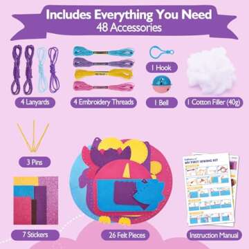 hahaland Sewing Kit for Kids Arts and Crafts Kids Sewing Kits Age 5-8, 8 Easy DIY Projects of Stuffed Animal Dolls Plush Pillow Craft Toys for Ages 5-7, Girl Birthday Gift Girls Gift