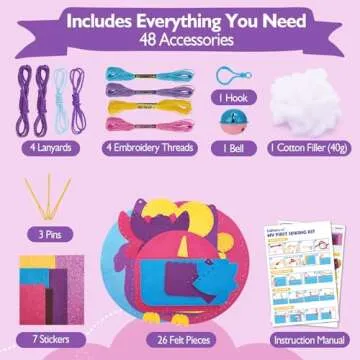 hahaland Sewing Kit for Kids Arts and Crafts Kids Sewing Kits Age 5-8, 8 Easy DIY Projects of Stuffed Animal Dolls Plush Pillow Craft Toys for Ages 5-7, Girl Birthday Gift Girls Gift