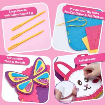 hahaland Sewing Kit for Kids Arts and Crafts Kids Sewing Kits Age 5-8, 8 Easy DIY Projects of Stuffed Animal Dolls Plush Pillow Craft Toys for Ages 5-7, Girl Birthday Gift Girls Gift