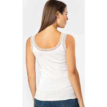 VAVONNE Lace Camisole Tank Tops for Women, Soft Stretch Ribbed Cotton Cami Shirt (White,3X-Large)