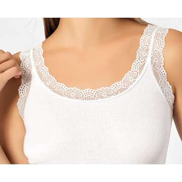VAVONNE Lace Camisole Tank Tops for Women, Soft Stretch Ribbed Cotton Cami Shirt (White,3X-Large)