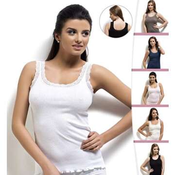 VAVONNE Lace Camisole Tank Tops for Women, Soft Stretch Ribbed Cotton Cami Shirt (White,3X-Large)