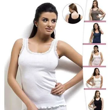 VAVONNE Lace Camisole Tank Tops for Women, Soft Stretch Ribbed Cotton Cami Shirt (White,3X-Large)