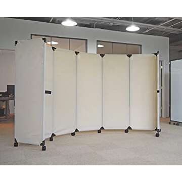 Versare MP10 Portable Folding Wall Partition | Economical 5 Panel Design | Portable Room Divider On Wheels | Adjustable, Freestanding Setup | Multiple Widths