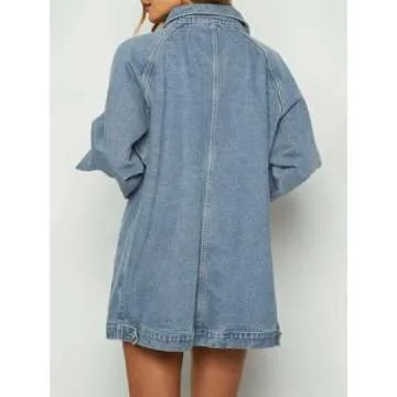 Tankaneo Womens Oversized Denim Jackets Casual Zip up Spring Long Sleeve Jean Jacket with Pocket