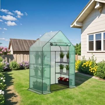 BBBuy Outdoor Portable Walk-in Greenhouse 3 Tiers 6 Shelves w/ Durable PE Cover Roll Up Zipper Door ...