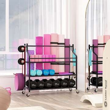 VILAWLENCE Home Gym Storage Rack Cart for Dumbbells for Large Rolling Yoga Mat Dumbbells Kettlebells...