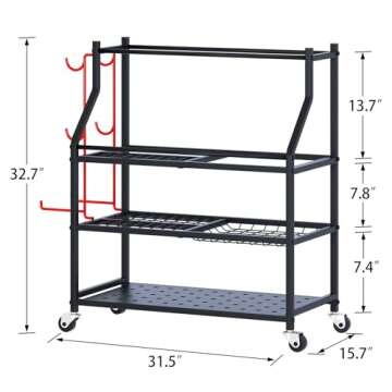 VILAWLENCE Home Gym Storage Rack Cart for Dumbbells for Large Rolling Yoga Mat Dumbbells Kettlebells and Strength Training Equipment, Dumbbell Weight Rack with Wheels and Hanging Hooks