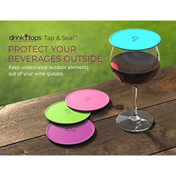 Coverware Drink Tops Tap & Seal Outdoor Drinking Glass Cover - Gently Suctions to Glasses to Keep Particles Out & Reduce Splashing - For Wine Glasses, Coffee & Tea Mugs, Beverage Glasses - 4 Pack