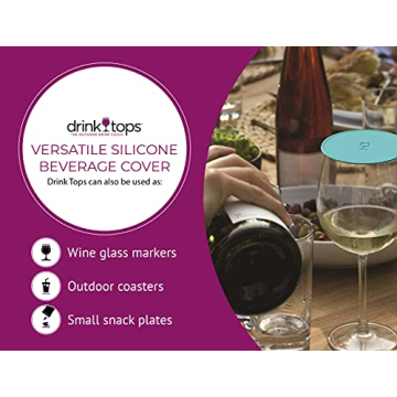 Coverware Drink Tops Tap & Seal Outdoor Drinking Glass Cover - Gently Suctions to Glasses to Keep Particles Out & Reduce Splashing - For Wine Glasses, Coffee & Tea Mugs, Beverage Glasses - 4 Pack