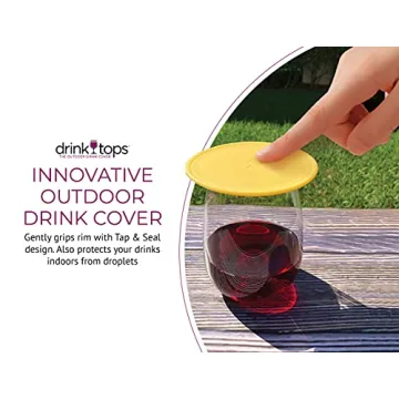 Coverware Drink Tops Tap & Seal Outdoor Drinking Glass Cover - Gently Suctions to Glasses to Keep Particles Out & Reduce Splashing - For Wine Glasses, Coffee & Tea Mugs, Beverage Glasses - 4 Pack