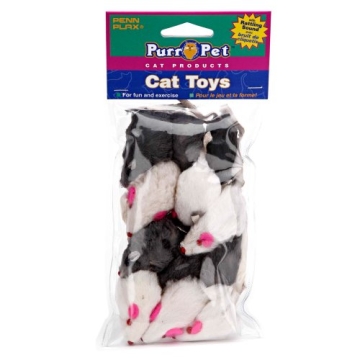 Penn-Plax Play Fur Mice Cat Toys | Mixed Bulk Bag of 12 Play Mice with Rattling Noise | 3 Color Vari...